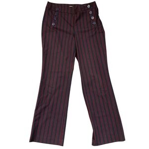 Loft Julie Trouser Womens Size 8 Burgundy Navy Striped Sailor Button Flare Pants